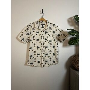 VSTR Skull Palm Tree Hawaiian Shirt Men's Large Button Up Short Sleeve Aloha